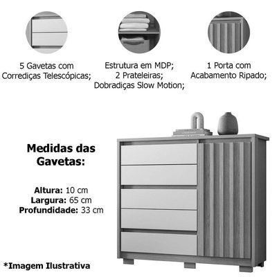 Cômoda Ripada Sapateira 5 Gavetas 1 Porta Duello Freijó/titanium