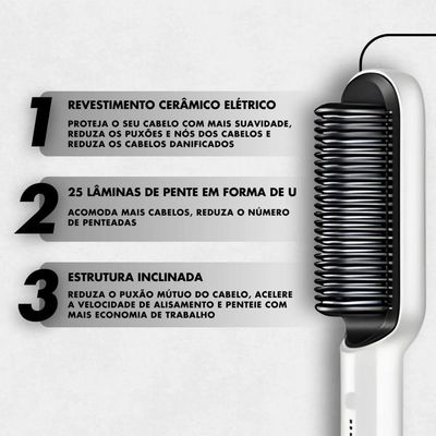 Escova Alisadora E Modeladora 5 Em 1 Bivolt Com Tecnologia De Cerâmica Ptc - Branco