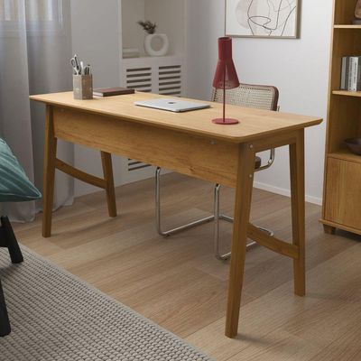 Escrivaninha Taurus 1 Gaveta Mdf Pés Madeira Maciça Mesa De Estudo Aparador Moderno Cinamomo