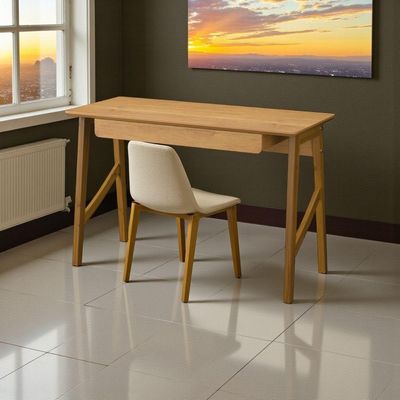 Escrivaninha Taurus 1 Gaveta Mdf Pés Madeira Maciça Mesa De Estudo Aparador Moderno Cinamomo