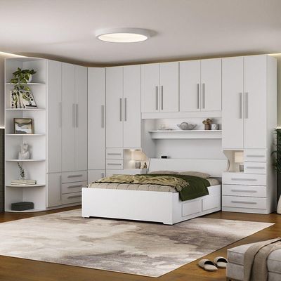 Guarda-roupa De Canto Casal Completo E Com Cama Baú 1222 Branco