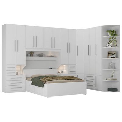 Guarda-roupa De Canto Casal Completo E Com Cama Baú 1222 Branco