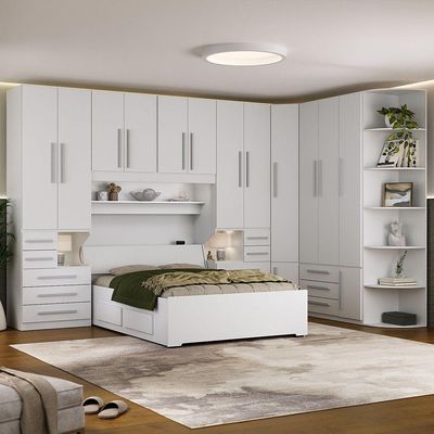 Guarda-roupa De Canto Casal Completo E Com Cama Baú 1222 Branco