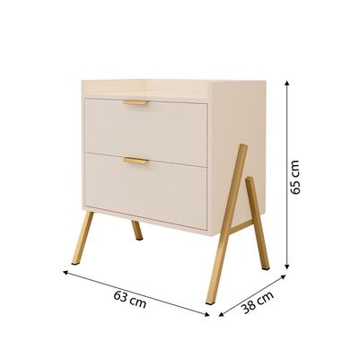 Kit 2 Mesas De Cabeceiras Retrô Com 2 Gavetas Asher 63cm - Off-white