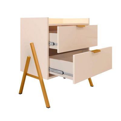 Kit 2 Mesas De Cabeceiras Retrô Com 2 Gavetas Asher 63cm - Off-white
