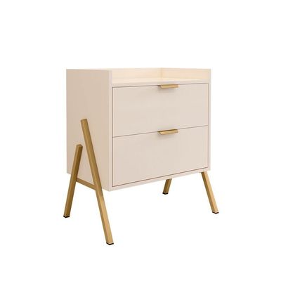 Kit 2 Mesas De Cabeceiras Retrô Com 2 Gavetas Asher 63cm - Off-white