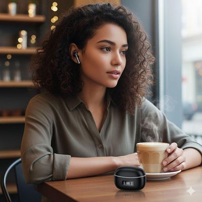 Fone De Ouvido Bluetooth Airpods T-206 Com Tela Led E Estojo Recarregável Usb Preto