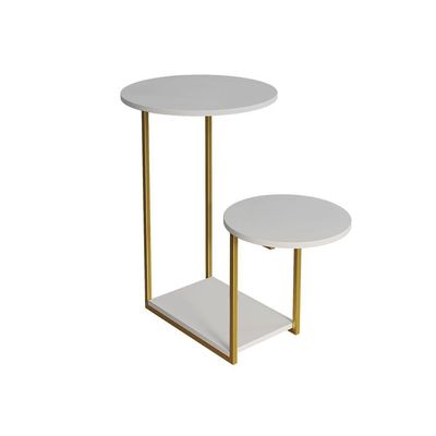 Mesal Lateral Cibele Tampo Redondo Ferro Dourado Tampo Branco