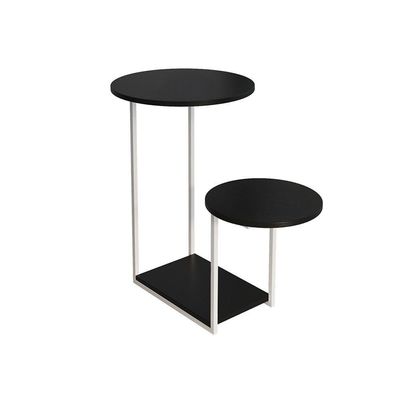 Mesa Auxiliar Cibele Ferro Branco Tampo Preto Redondo