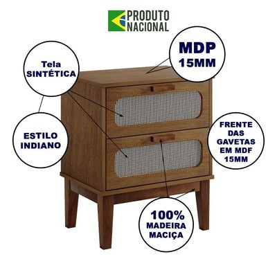 Mesa De Cabeceira Retrô Vintage Santorini 2 Gavetas 45 Cm Amêndoa