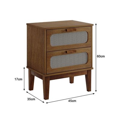Mesa De Cabeceira Retrô Vintage Santorini 2 Gavetas 45 Cm Amêndoa