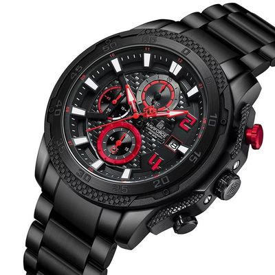 Relógio Masculino De Aço Inoxidável Quartzo Multifuncional Esportivo Impermeavel Vermelho