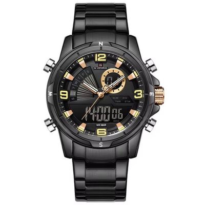 Relógio Masculino Clássico Multifuncional Duplo Display Quartzo Impermeavel Preto Rose