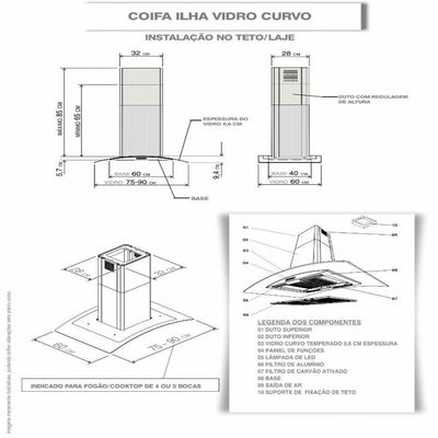 Coifa Ilha 90cm Vidro Curvo Nardelli Inox 220V