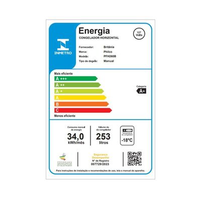 Freezer Horizontal Philco 253L 2 em 1 PFH260B A e A++ 110V