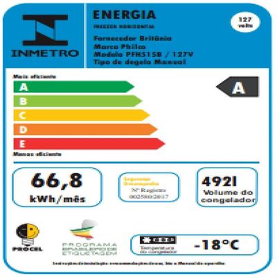 Freezer E Refrigerador Philco PFH515B 492L Horizontal Branco 110V