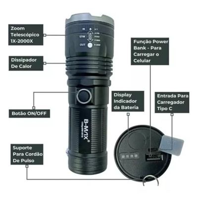 Lanterna Tática Led Laser Ultra Potente 2KM telesc LT8516