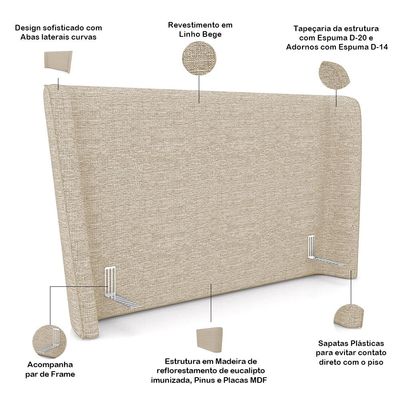 Cabeceira Cama Box Casal 140cm Nilo P05 Linho Bege - Lyam Decor