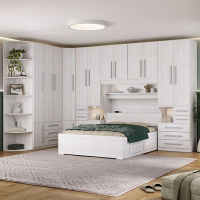 Guarda-roupa De Canto Casal Completo E Com Cama Baú 1222 Carvalho Claro
