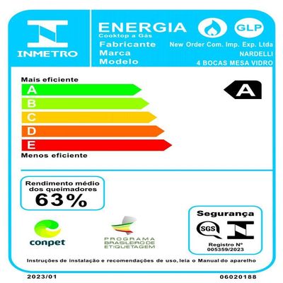 Cooktop Nardelli à Gás Ndl 4b Vidro Preto Flange Esmaltada Preto Bivolt