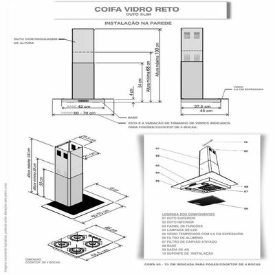 Coifa De Parede 60cm Vidro Reto Duto Slim Nardelli 110V