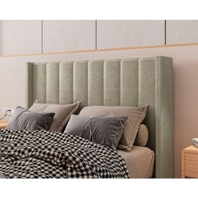 Cabeceira Estofada King 195 Cm Turquesa Veludo Bege