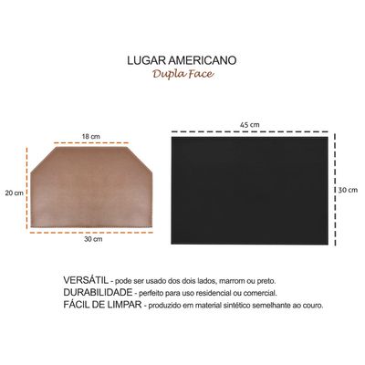 Jogo Americano Dupla Face Retangular Sousplat Hexa Preto Marrom