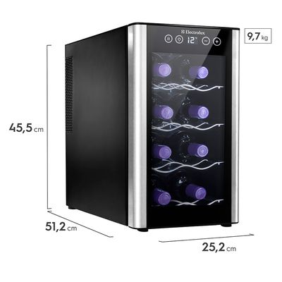 Adega de Vinho Climatizada Electrolux 8 garrafas Uma Porta Acabamento em Alumínio (ACB08) Bivolt
