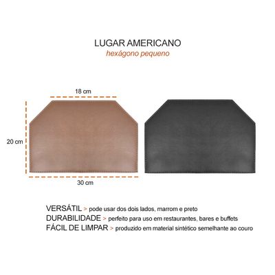 Jogo Americano Mini Hexagono Marrom Preto Dupla Face Cafeteria 6un