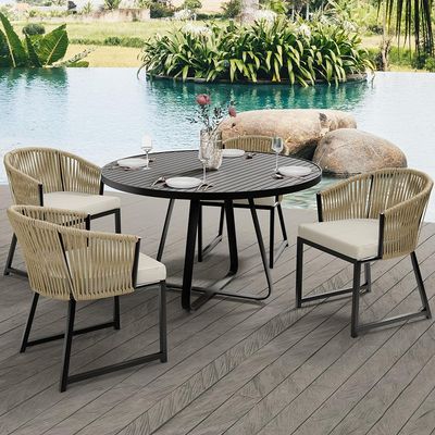 Kit Mesa Wine E 4 Cadeiras Área Externa Espaço Gourmet Corda Náutica Bethari D04 Bege - Lyam Decor