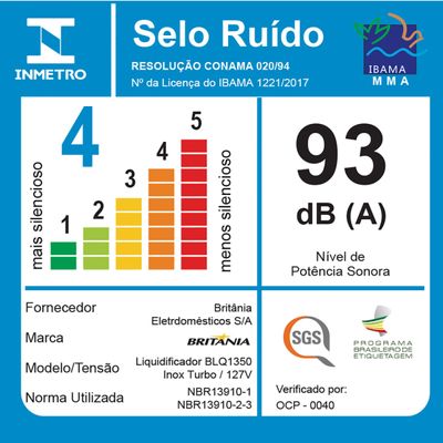 Liquidificador Britânia BLQ1350 Inox 127V