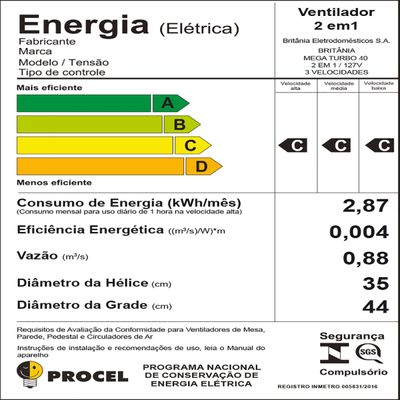 Ventilador Britânia Mega Turbo 40 Six 135W - 2 em 1 220V