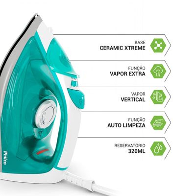 Ferro de Passar a Vapor Philco 320ml Base Cerâmica PFV71 127V
