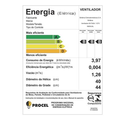 Ventilador Britânia Tecnologia Maxx Force 150W BVT404 220V