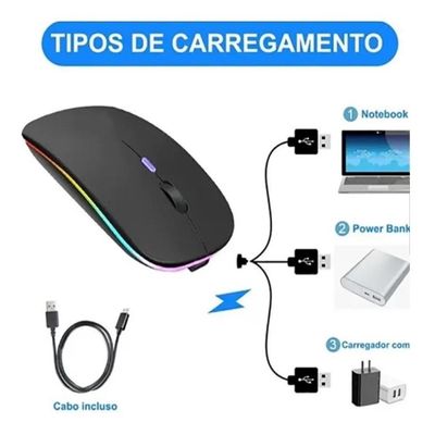 Mouse Sem Fio Bluetooth Wireless Recarregável E-1300 Pro Preto