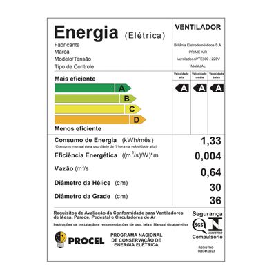 Ventilador Prime Air 36cm Maxx Force 6 pás 60W AVTE300 220V