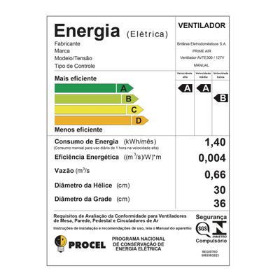 Ventilador Prime Air 36cm Maxx Force 6 pás 60W AVTE300 220V