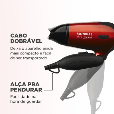 SECADOR DE CABELO MONDIAL MAX TRAVEL 1200W SC10 BIVOLT