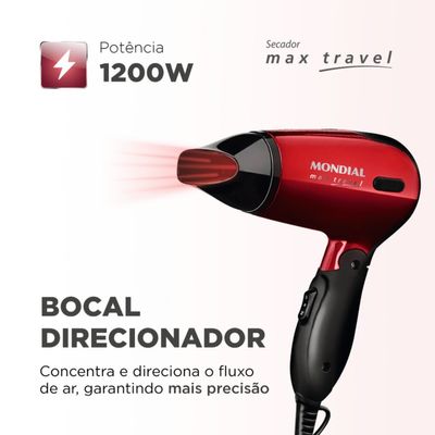 SECADOR DE CABELO MONDIAL MAX TRAVEL 1200W SC10 BIVOLT