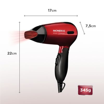SECADOR DE CABELO MONDIAL MAX TRAVEL 1200W SC10 BIVOLT