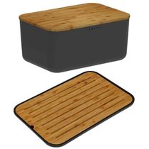 Conjunto Tábua Migalheira e Porta Pães com Tampa Bambu Preto Organizador Bolos Biscoitos Ou