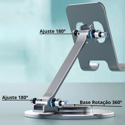 Suporte de Mesa Giratório 360º Dobrável Ajustável Compacto para Celular Tablet