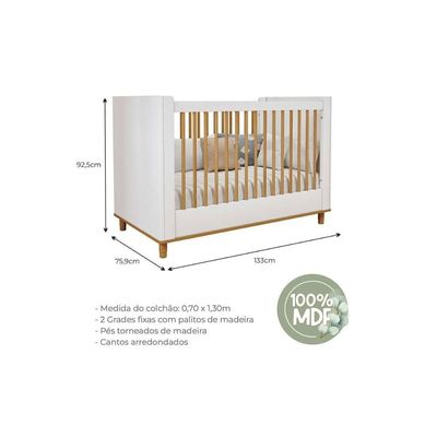 Berço Infantil Cupcake 2 em 1 Branco/Nature - Permóbili Baby