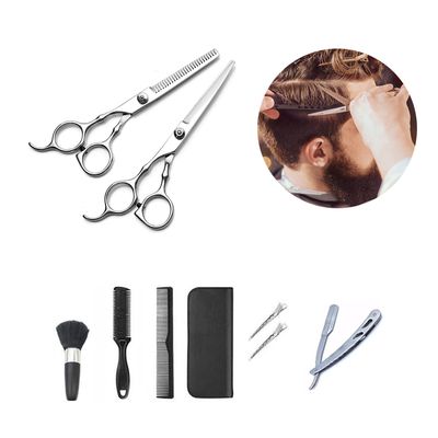Kit Tesouras Profissionais Furta-Cor em Aço Inox para Corte de Cabelo - Cor:Prateado