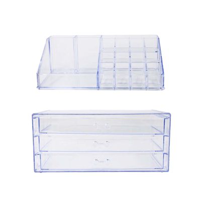 Organizador Porta Maquiagem Acrilico Duplo Batom Pincel 3 Gavetas - Prático e Transparente
