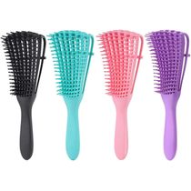 Escova Polvo Para Cabelos Cacheados Desembaraçante Flexivel 8 Pontas Cor:Preto