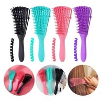 Escova Polvo Para Cabelos Cacheados Desembaraçante Flexivel 8 Pontas Cor:Preto