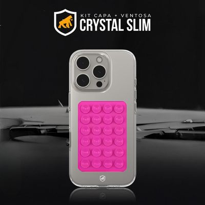 Kit Capa Crystal Slim para iPhone 14 Pro +  Ventosa - Rosa - Gshield