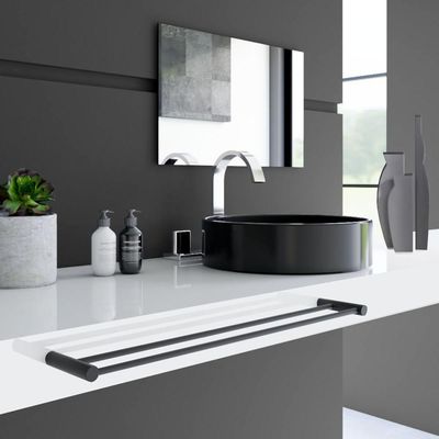 Porta Toalha Toalheiro Duplo Para Banheiro Preto Fosco Orion Grego Metal 50cm