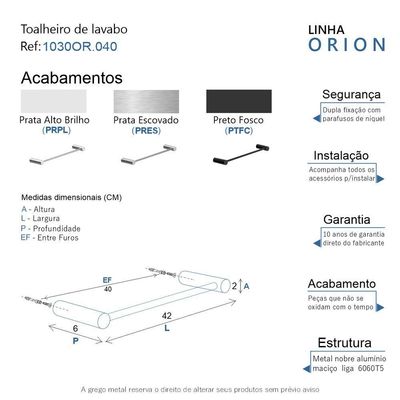 Toalheiro Para Rosto De Banheiro Alto Brilho Orion Grego Metal 40cm